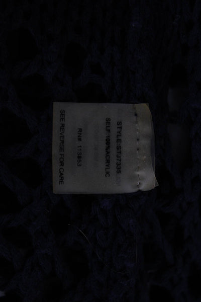 Sugar Lips Unisex Cardigan Sweater Dark Blue V-Neck 3/4 Sleeve Acrylic Size M