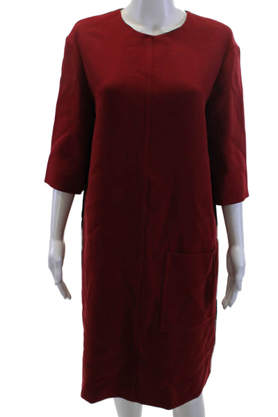 Marni Women Shift Dress Red 3/4 Sleeve Wool Knee Length Size S