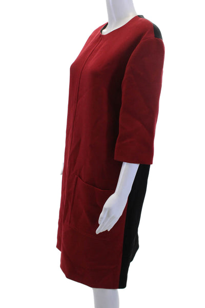 Marni Women Shift Dress Red 3/4 Sleeve Wool Knee Length Size S