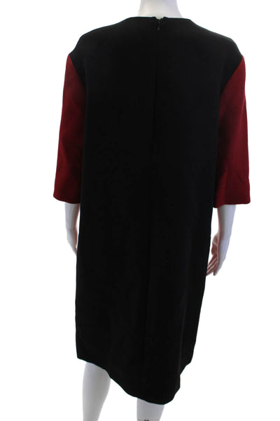 Marni Women Shift Dress Red 3/4 Sleeve Wool Knee Length Size S