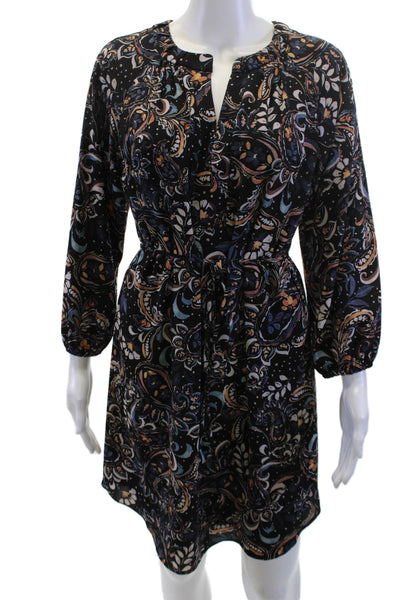 Vince Camuto Womens Shirt Dress Black Paisley V-Neck Long Sleeve Size 6