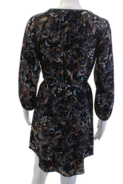Vince Camuto Womens Shirt Dress Black Paisley V-Neck Long Sleeve Size 6