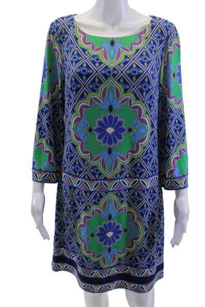 Laundry by Shelli Segal Women Shift Dress Blue Geometric 3/4 Sleeve Size S