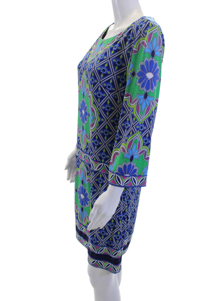 Laundry by Shelli Segal Women Shift Dress Blue Geometric 3/4 Sleeve Size S