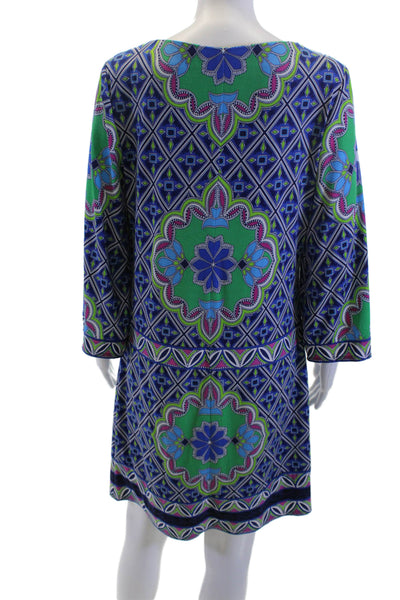 Laundry by Shelli Segal Women Shift Dress Blue Geometric 3/4 Sleeve Size S