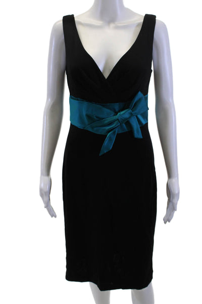 Kay Unger Womens Sleevless Cocktail Dress Teal Rucched Waist Knee Length Size 8