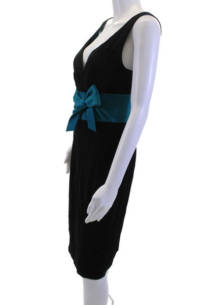 Kay Unger Womens Sleevless Cocktail Dress Teal Rucched Waist Knee Length Size 8