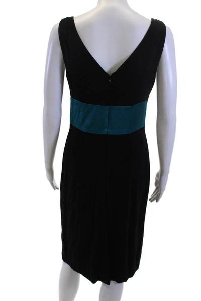 Kay Unger Womens Sleevless Cocktail Dress Teal Rucched Waist Knee Length Size 8