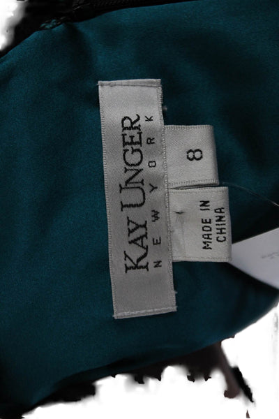 Kay Unger Womens Sleevless Cocktail Dress Teal Rucched Waist Knee Length Size 8