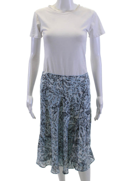 T Tahari Women A-Line Flare Light Blue With Graphics Polyester Skirt Size 4