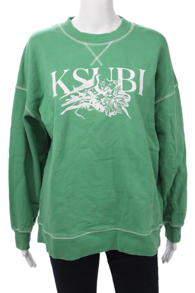 Ksubi Unisex Pullover Sweatshirt Green Graphic Bird Crew Neck Size M