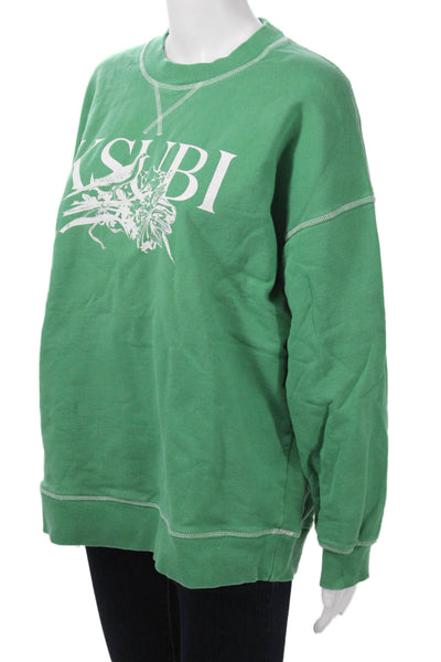 Ksubi Unisex Pullover Sweatshirt Green Graphic Bird Crew Neck Size M