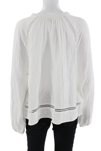 Cami NYC Womens Button Up Cotton Blouse White Crewneck Longsleeve Size L