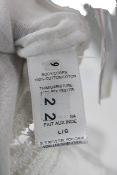 Cami NYC Womens Button Up Cotton Blouse White Crewneck Longsleeve Size L