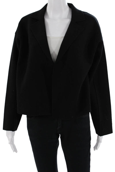 Metric Knits Womens Black Collared Long Sleeve Blazer Size L