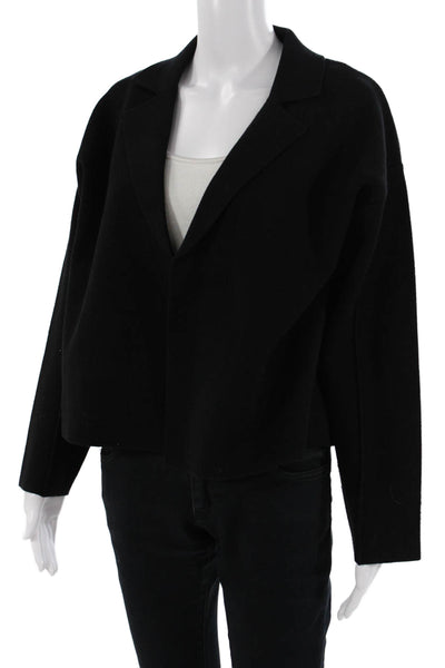 Metric Knits Womens Black Collared Long Sleeve Blazer Size L