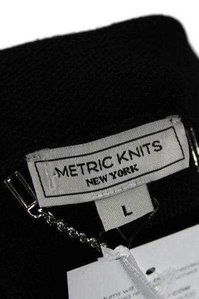 Metric Knits Womens Black Collared Long Sleeve Blazer Size L