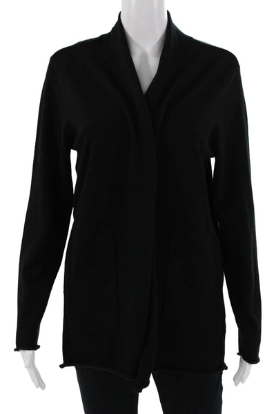 Metric Knits Unisex Cardigan Sweater Black Mock Neck Viscose Nylon Size M