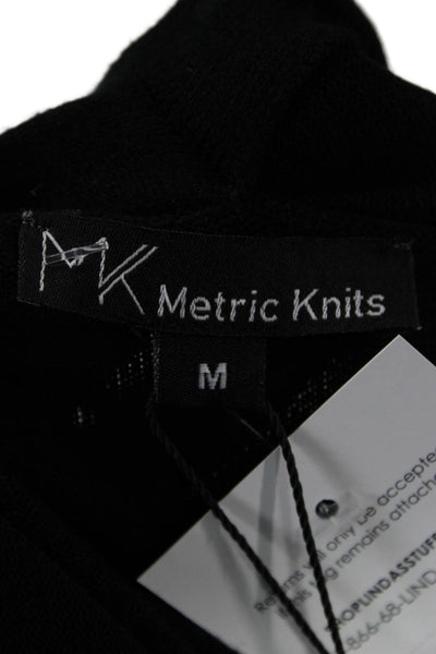 Metric Knits Unisex Cardigan Sweater Black Mock Neck Viscose Nylon Size M