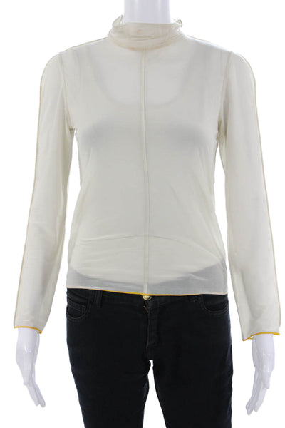Moussy Womens White Mock Neck Button Long Sleeve Top Classic Polyester Size M