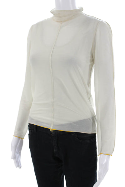 Moussy Womens White Mock Neck Button Long Sleeve Top Classic Polyester Size M