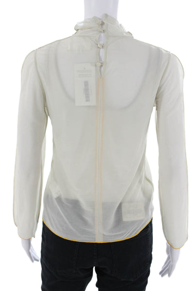 Moussy Womens White Mock Neck Button Long Sleeve Top Classic Polyester Size M