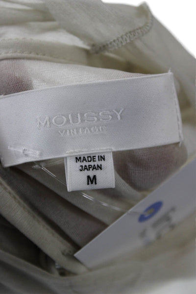 Moussy Womens White Mock Neck Button Long Sleeve Top Classic Polyester Size M