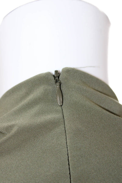 Norma Kamali Women Cropped Mock Neck Zip Long Sleeve Green Army Top Size L