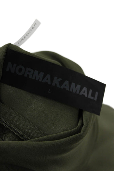 Norma Kamali Women Cropped Mock Neck Zip Long Sleeve Green Army Top Size L