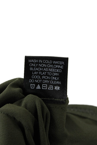 Norma Kamali Women Cropped Mock Neck Zip Long Sleeve Green Army Top Size L