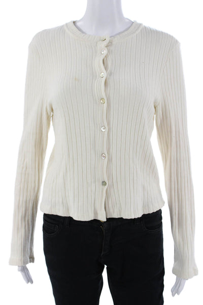 Donni Unisex Cardigan Striped White Crew Neck Button Size M