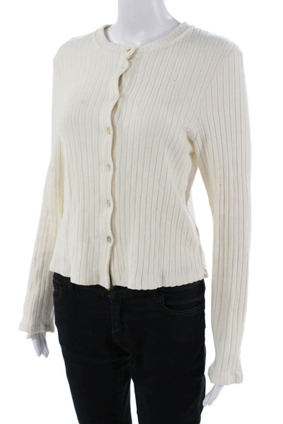 Donni Unisex Cardigan Striped White Crew Neck Button Size M