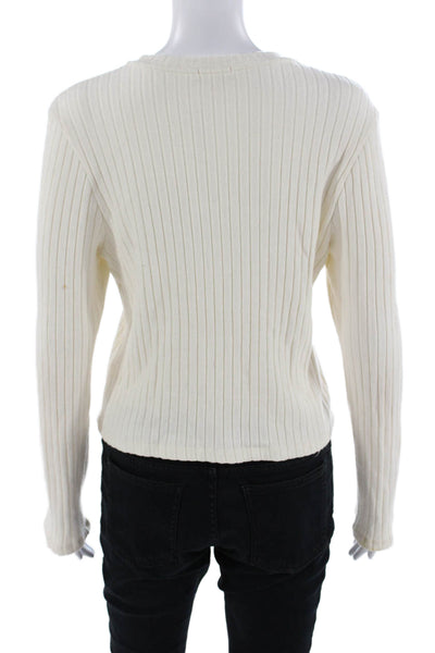 Donni Unisex Cardigan Striped White Crew Neck Button Size M