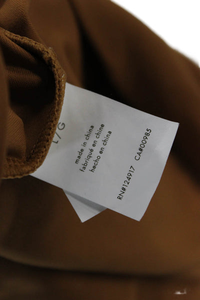 We Wore What Women Cropped Button-Up Sweater Brown Crew Neck Long Sleeve Size L