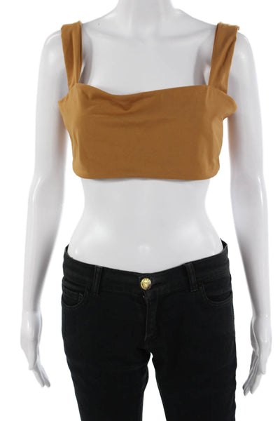 We Wore What Womens Square Neck Stretch Knit Sports Bra Brown Size Large
