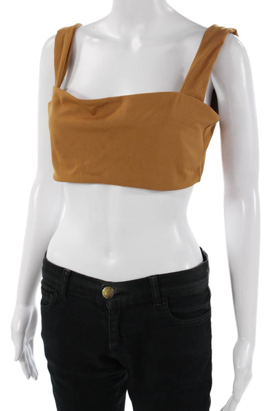 We Wore What Womens Square Neck Stretch Knit Sports Bra Brown Size Large
