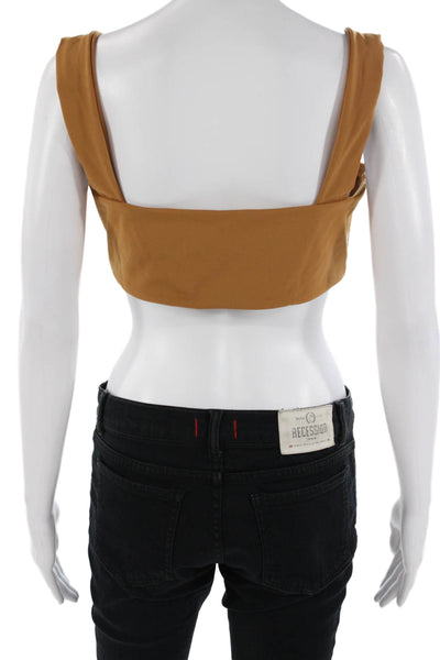 We Wore What Womens Square Neck Stretch Knit Sports Bra Brown Size Large