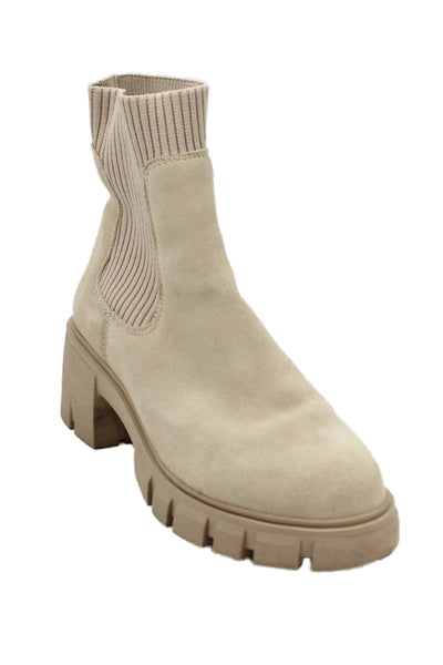 Steve Madden Womens Suede Pull On Ankle Boots Beige Size 6M