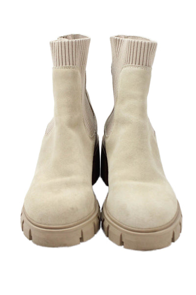Steve Madden Womens Suede Pull On Ankle Boots Beige Size 6M