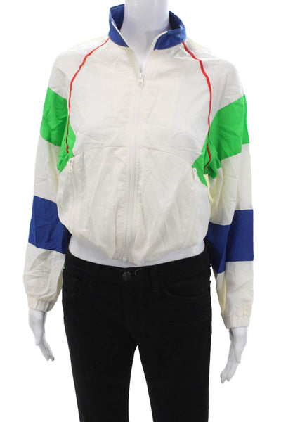 Solid & Striped Womens Windbreaker White High Neck Nylon Graphic 80s Size XS