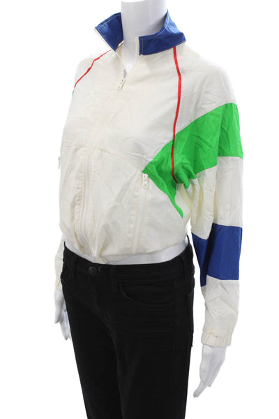 Solid & Striped Womens Windbreaker White High Neck Nylon Graphic 80s Size XS