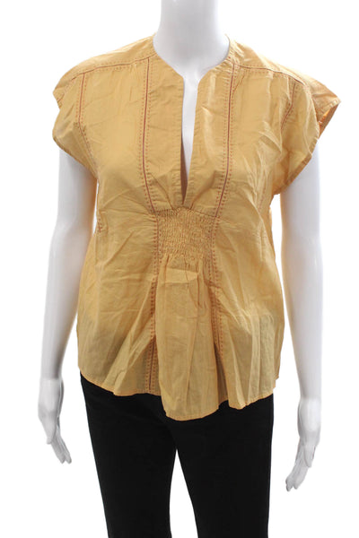 Kerry Cassill Women Bohemian Tunic Blouse Yellow Cotton Drawstring Size S
