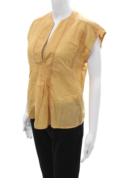 Kerry Cassill Women Bohemian Tunic Blouse Yellow Cotton Drawstring Size S