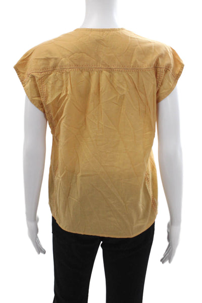 Kerry Cassill Women Bohemian Tunic Blouse Yellow Cotton Drawstring Size S
