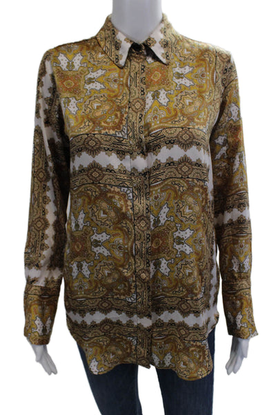 Topshop Womens Yellow Paisley Button-Up Long Sleeve Blouse Size 4