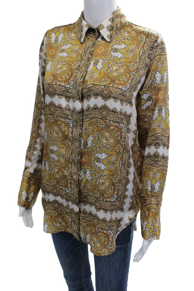 Topshop Womens Yellow Paisley Button-Up Long Sleeve Blouse Size 4