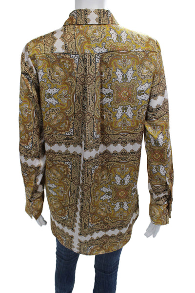 Topshop Womens Yellow Paisley Button-Up Long Sleeve Blouse Size 4