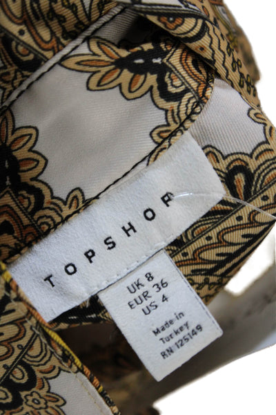 Topshop Womens Yellow Paisley Button-Up Long Sleeve Blouse Size 4