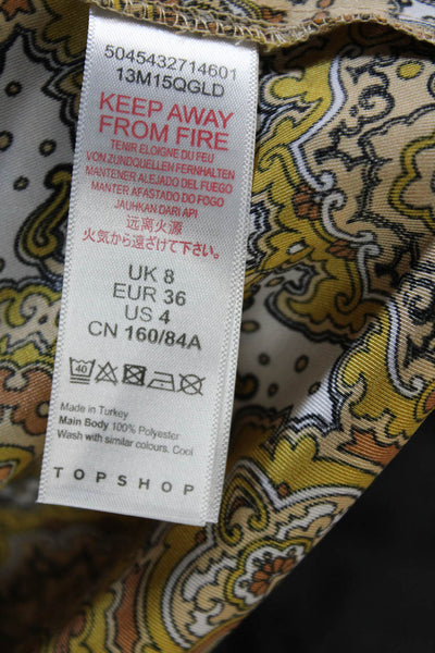 Topshop Womens Yellow Paisley Button-Up Long Sleeve Blouse Size 4