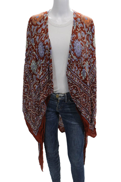 Free People Womens Shawl Floral Rayon V-Neck Long Sleeve Blouse Size S
